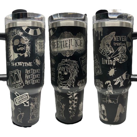 Beetlejuice Engraved 40 oz Tumbler with Handle