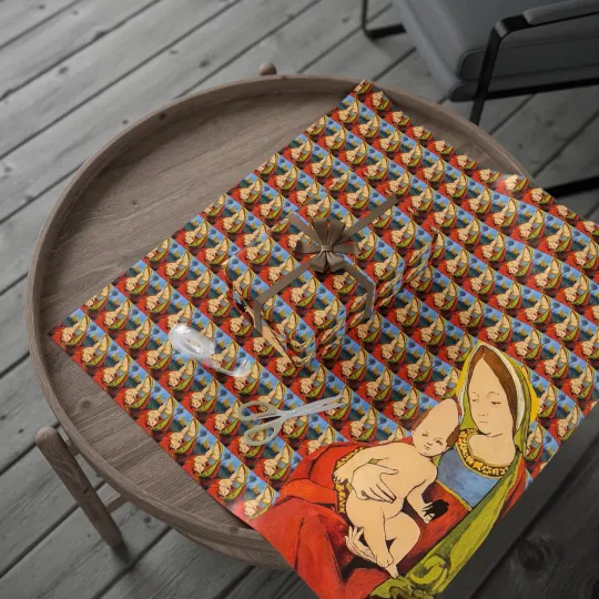 Coneheads Christmas Wrapping Paper - Mary & Jesus Funny Religious Art Wrap Paper