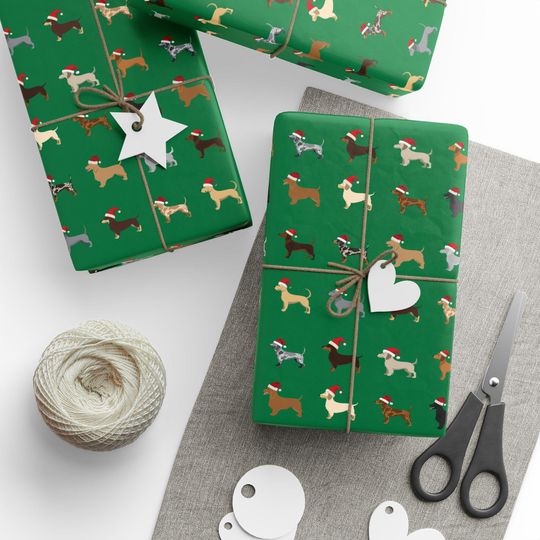 Wiener Dog Holiday Wrapping Paper - Cute Christmas Dachshund Gift Wrap for Dog Lovers, Xmas Gift Wrap, Festive Puppy Wrapping Paper, Dog