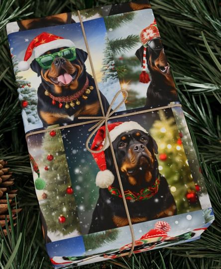 Rottweiler Christmas Wrapping Paper, Christmas Gift, Gift for Dog Lovers,Gift for Girlfriend,Gift for Best Friend,Gift for Wife,Holiday Gift