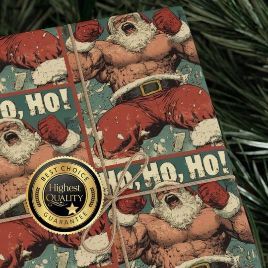 Funny Santa Wrapping Paper - Weird Santa Wrapping Paper - Offbeat Santa Claus Gift Wrap for Comic Lovers Christmas Presents