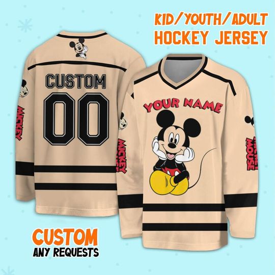 Personalize Vintage Disney Mickey Mouse Hockey, Disney Sport Team Hockey, Disney Hockey, Disneyland Family Vacation Hockey