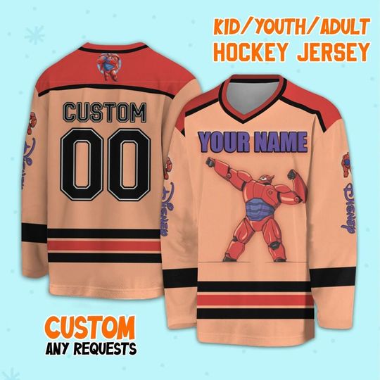 Personalized Disney Big Hero 6 BayMax Strong Hockey, Disney Sport Team Hockey, Bay Max Hockey, Disneyland Family Vacation Hockey