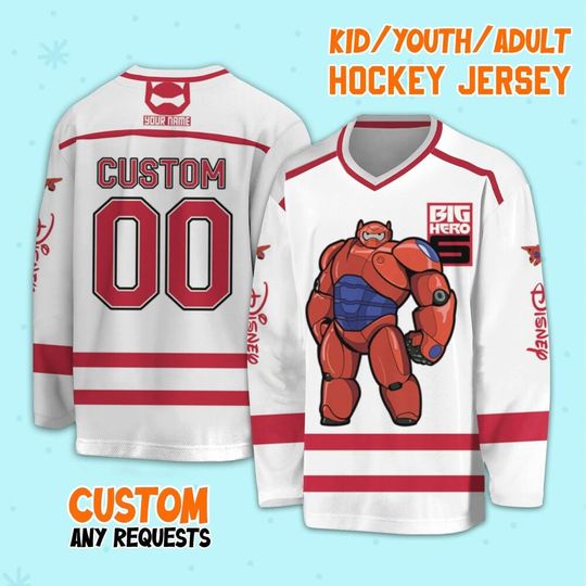 Personalized Disney Big Hero 6 BayMax In Armor Hockey, Disney Sport Team Hockey, Bay Max Hockey, Disneyland Family Vacation Hockey
