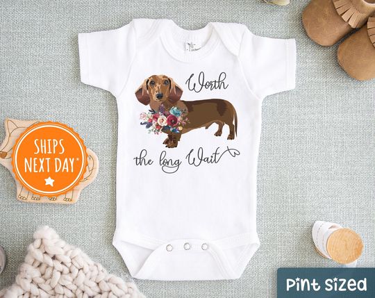 Worth the Wait Onesie - Pregnancy Announcement- Unisex Baby Clothes - Dachshund Baby Onesie - Long Wait - Weiner Dog Onesie