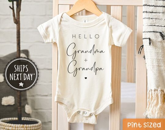 Hello Grandma and Grandpa Baby Onesie - Grandparents Announcement Natural Baby Bodysuit  - Cute Grandma & Grandpa Baby Onesie