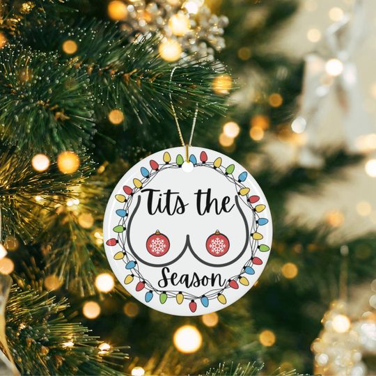Funny Christmas Ornaments, Tits the Season White Elephant Gift, Rude Christmas Decor, Inappropriate Holiday Ornament