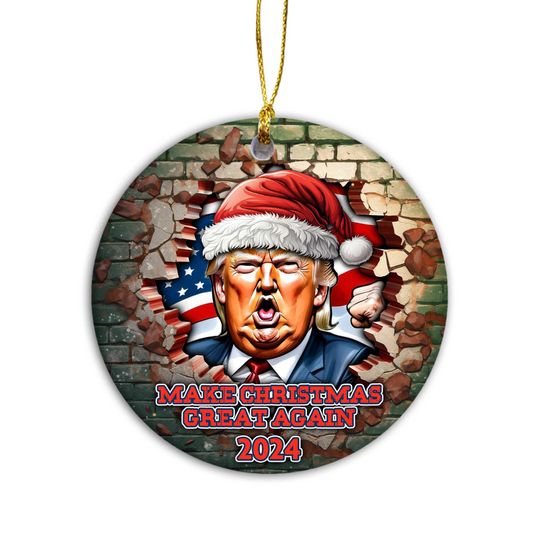 MAGA Christmas: Patriotic Santa Ornament, Trump Christmas, Make Christmas Great Again, Funny Trump Christmas Decor, Trump Gift 2024