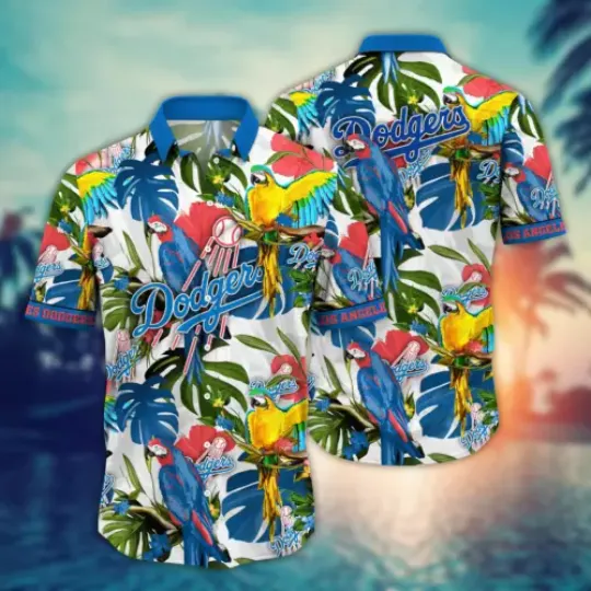 LA Team Dodgers Hawaiian Shirt, Parrot Football Beach Shirt, Unisex Hawaii Shirt