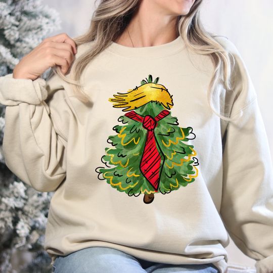 Trump Christmas Tree Ugly Sweatshirt, Make Christmas Great Again Sweatshirt, Humorous Trump Christmas Sweater, Funny Trump Holiday Sweater