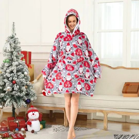 Christmas Hoodie Hooded Blanket Ultra Plush Comfy Giant Sweatshirt Fleece Warm