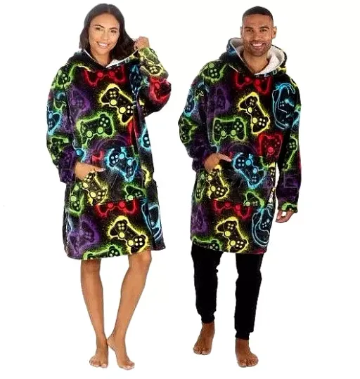 GAMER OVERSIZED HOODIE SHERPA FLEECE HOODED BLANKET WARM WINTER ADULT PONCHO CHR