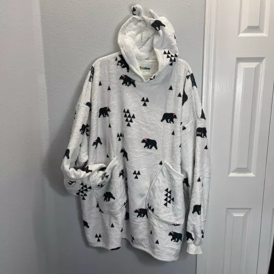 Tipsy Elves Bears Woods Cabin Hoodie Blanket Unisex Oversized Cozy