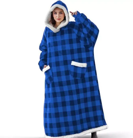 5FT Oversized Wearable Blanket Hoodie Flannel Sherpa Fleece Warm Cozy Christmas