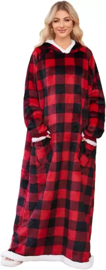 5FT Oversized Wearable Blanket Hoodie Flannel Sherpa Fleece Warm Cozy Christmas