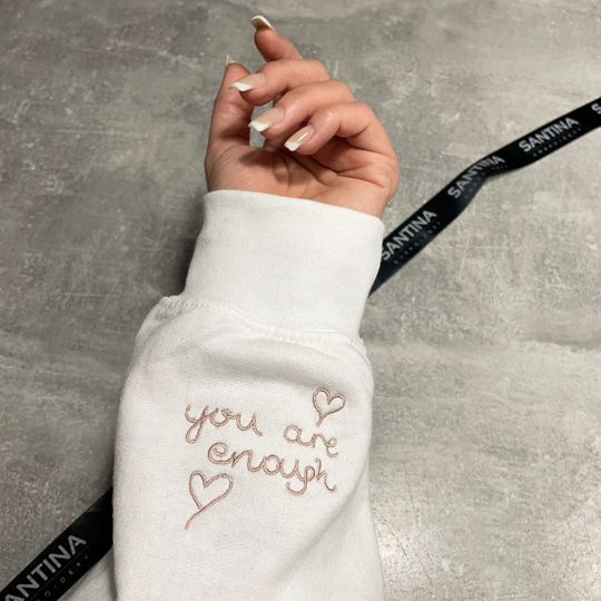 Personalised positive thinking mental health, embroidered crew neck, handwriting message sweatshirt, cute, you are enough, you got this