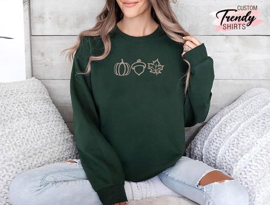 Embroidered Cozy Season Sweatshirt, Fall Vibes Embroidered Sweatshirt,Pumpkin Sweatshirt,Embroidered Autumn Sweatshirt, Fall Leaves Sweater