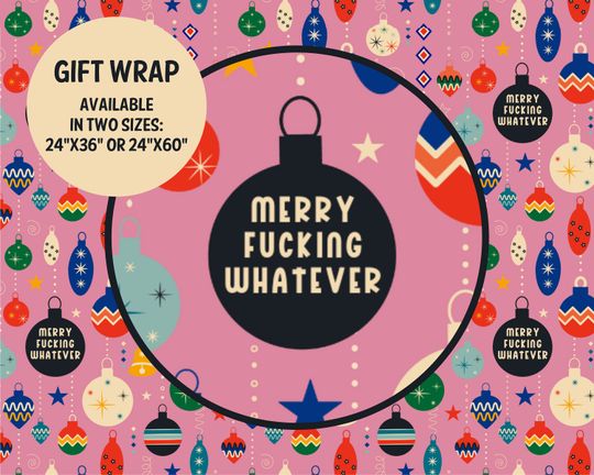 Rude Wrapping Paper Merry F*cking Whatever Snarky Funny Christmas Secret Santa Gag Gift Wrap MCM Adult Dirty Humor Holiday Xmas For Him Her