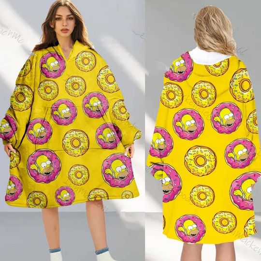 The Simpsons Fleece Hoodie Blanket, Cozy Oversized Winter Wearable Blanket