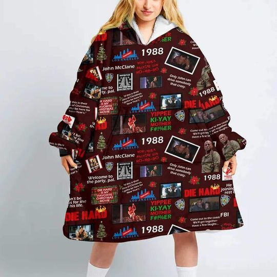 Die Hard Christmas Blanket Hoodie, Cozy Wearable Blanket for Movie Fans