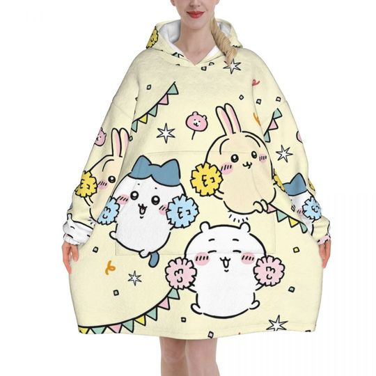 Discover Chiikawa Cartoon Cute Oversized Blanket Hoodie Wearable Blanket | Winter Gifts | Warm Blankets Hoodie