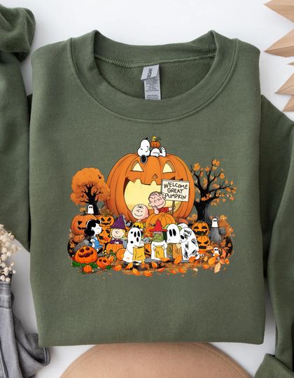 Welcome Great Pumpkin Chris Brown Shirt Halloween Shirt Cartoon Character Dog Sweatshirt Cute Dog Halloween Shirt  Pumpkin Leaf Shirt Snop