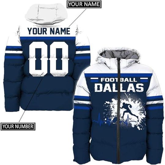 Dallas City Men's American Football Personalized Puffer Jacket