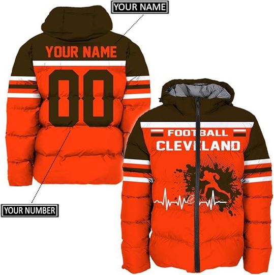 Cleveland City Men's American Football Personalized Puffer Jacket