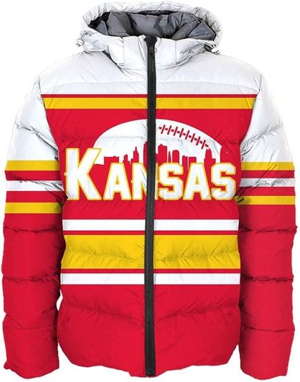 Kansas Men's American Football Personalized Winter Puffer Jacket