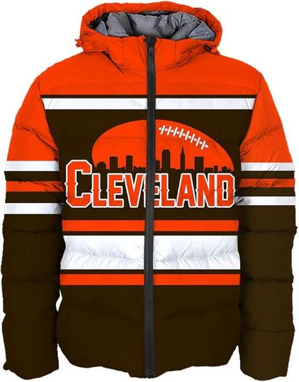 Cleveland Men's American Football Personalized Winter Puffer Jacket