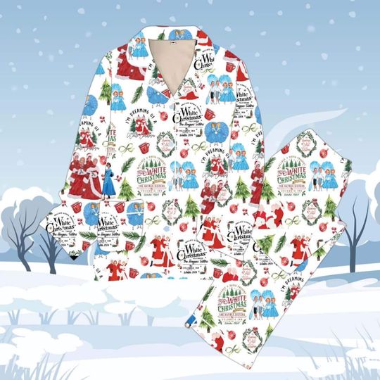 White Christmas Pajamas Set - Family Holiday Sleepwear, 90s Movie Christmas Pajamas