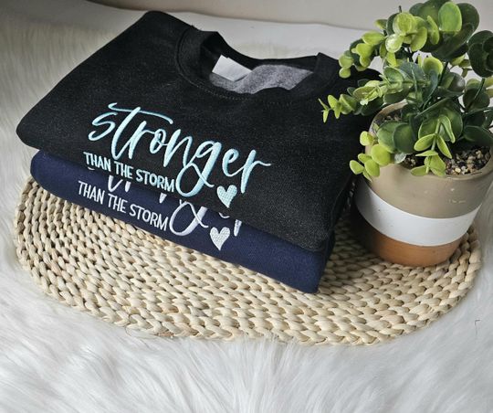 Embroidered sweatshirt,Stronger than the storm mental health embroidered  sweater,bible verse faith winter cozy sweatshirt hoody unisex gift