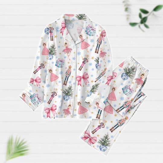 Nutcracker Ballet Christmas Pajamas Set, Cute Coquette Nutcracker Pajamas, Pink Fairy Women Pajamas, Xmas Pajamas, Ballet Dancer Gifts