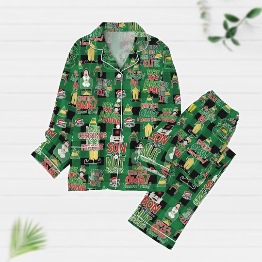 Buddy Elf Christmas Pajamas, Santa I Know Him Pajamas Set, Elf Santa Omg Holiday Pajamas, Christmas Movie Pajamas, Xmas Gift For Fans