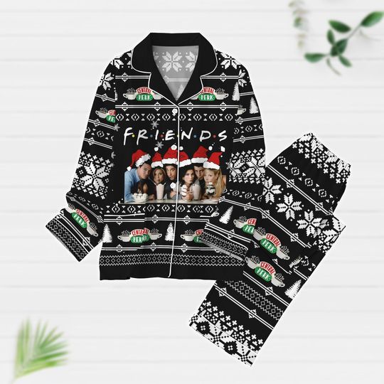Christmas Friends Movie Pajamas Set, TV Show Shirt, Chandler Bing Pajamas, Central Perk Holiday Pajamas, Friend Gift, Pajamas For Party
