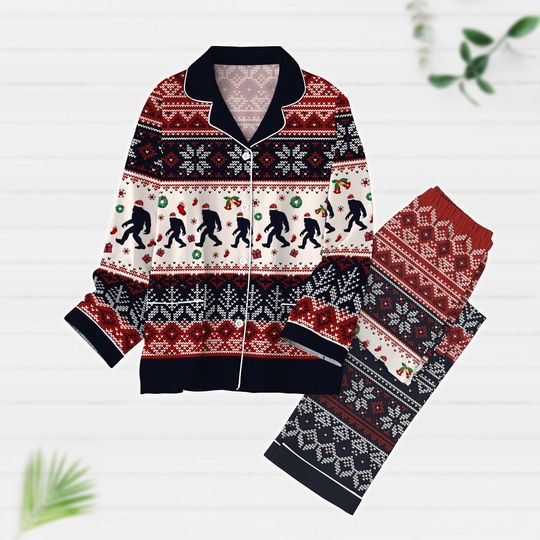 Christmas Bigfoot Pajamas Set, Sasquatch Holiday Pajamas, Funny Bigfoot Santa Xmas Pajamas, Animal Pajamas Family, Camper Lover Gifts