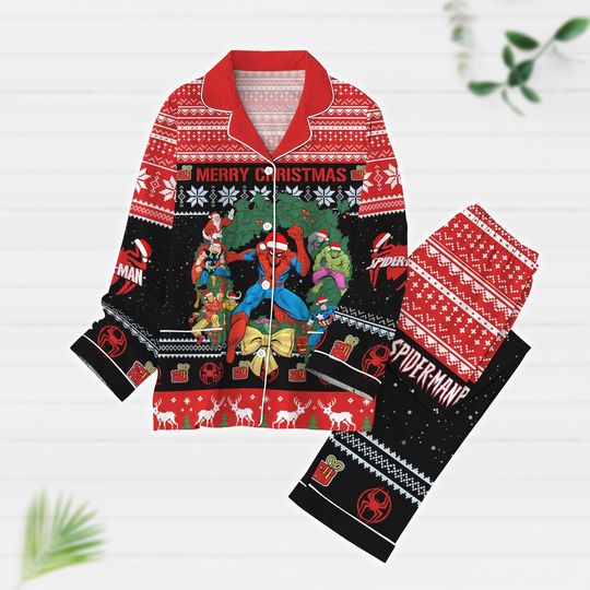 Merry Christmas Deadpool Pajamas Set, Funny Superhero Xmas Christmas, Pajamas Family, Movie Holiday Pajama, Wolverine Pajamas For Party