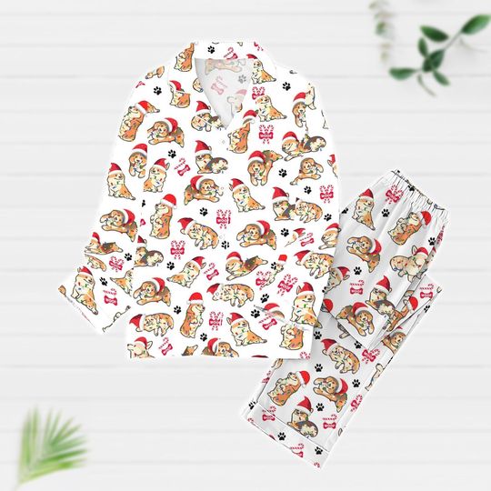 Christmas Corgi Dog Pajamas Set, Dog Owner Xmas Gift, Cute Pet Christmas Shirt, Corgi Santa Lights Holiday Pajamas, Pajamas Family