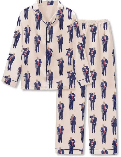 America DJ Long Sleeve Pajama Set Beige Trump Unisex Pajamas