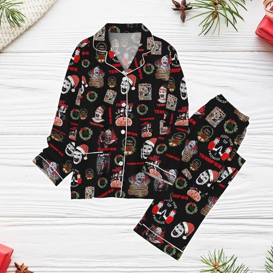 Terrifier Horror Pajamas Set, Terrifier Movie Xmas Pajamas, The Art Clown Pajamas, Horror Movie Holiday Pajamas, Horror Characters Gift