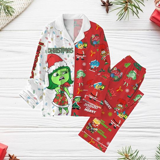 Diggust Inside Out Pajamas, Diggust Disney Xmas Pajamas, Its Okay To Feel All The Feels Inside Out 2 Pajamas, Disney Pixar Pajamas