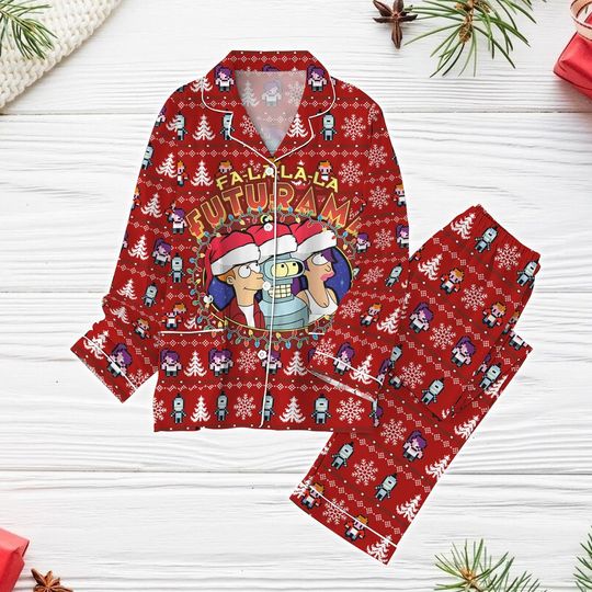 Fa-La-La-La Futurama Pajamas, Futurama Sitcom Xmas Pajamas, Leela Bender Philip J. Fry P Pajamas, Futurama Tv Show Christmas Pajamas