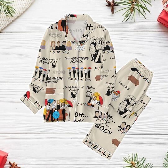 Friends Tv Show Pajamas Set, Chandler Bing Christmas Pajamas, Friends Characters Holiday Pajamas, Friends Rachel Xmas Pajamas