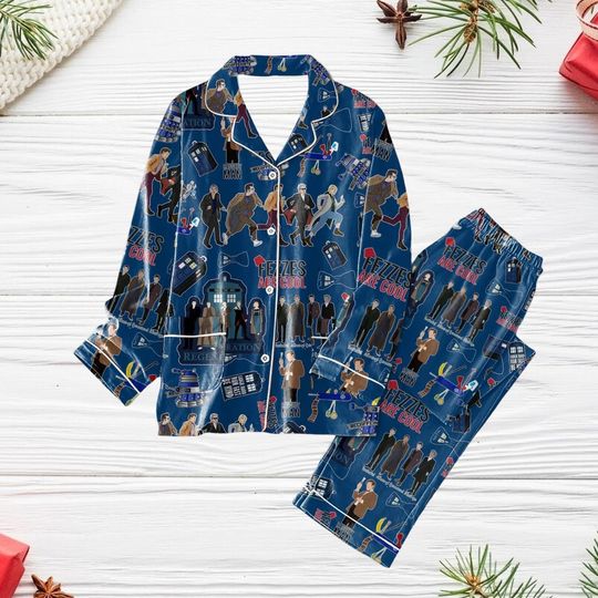 Dr Who Tv Show Pajamas, Dr Who Police Box Xmas Pajamas, Doctor Who Sitcom Pajamas, Dr Who Tardit Christmas Pajamas, Tv Show Gift