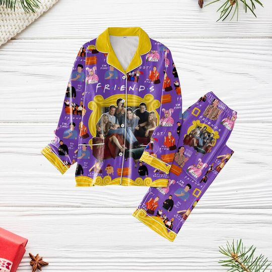 Friends Show Pajamas Set, Friends Series Christmas Pajamas, Friends Characters Pajamas, Chandler And Joey Pajamas, Chandler Bing Shirt