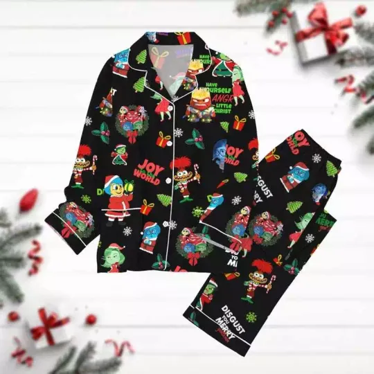 Christmas Inside Out Pajamas Set, Joy Anger Sadness Anxiety Xmas Pajamas