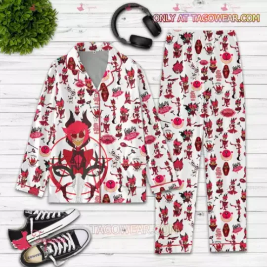 Alastor Hello Hazbin Hotel Button Pajamas Set S
