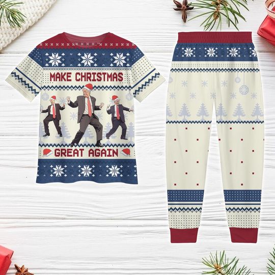 Trump Dancing Christmas Pajamas, Trump Make Christmas Great Again Shirt, Donald Trump Santa Shirt, Donald Trump Vote Election Pajamas