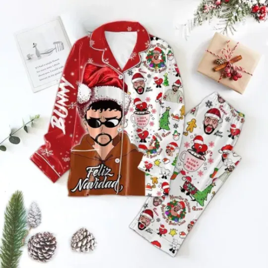 Bad Bunny Feliz Navidad Merry Christmas Polyester Pajamas Set