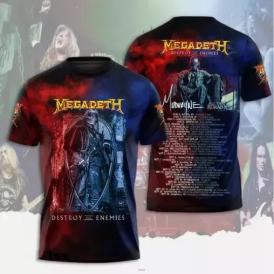 Megadeth Rock Band 2024 Announces Destroy All Enemies US T-shirt 3D